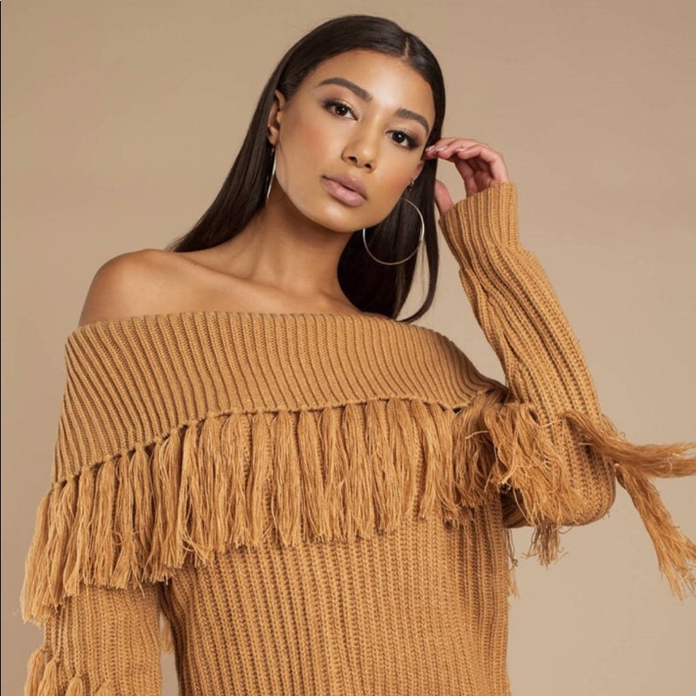 🎉HP🎉 Camel Fringe Sweater